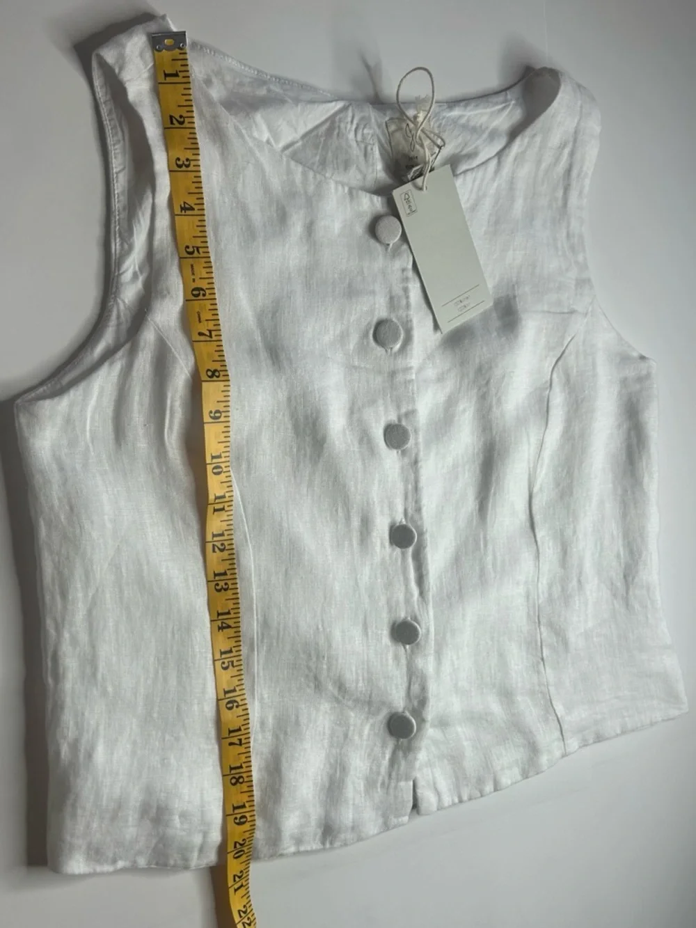 Sleeveless Button-Front Linen Shell Top - White - Picture 8 of 9